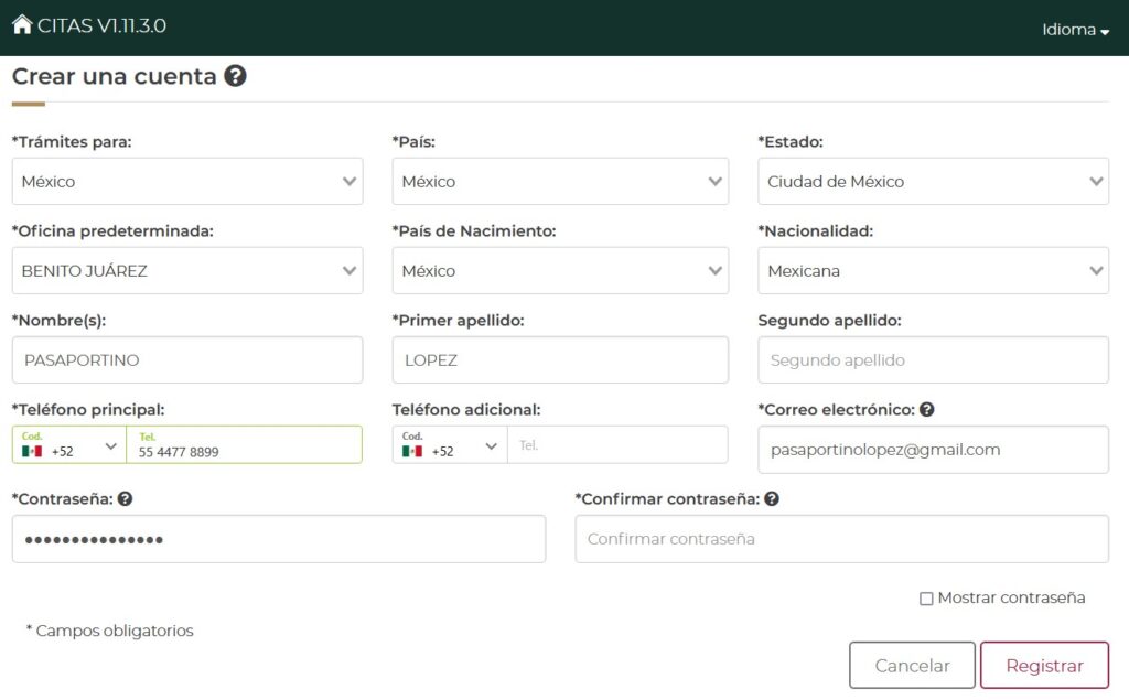registro para pasaporte